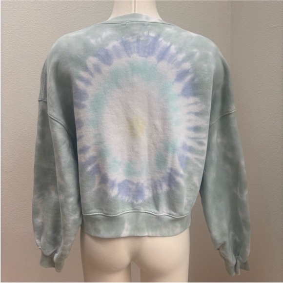 Agolde Crewneck Cropped Sweatshirt Balloon Sleeve Tie Dye Blue Green Size Small - Picture 9 of 10